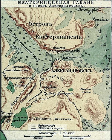 Екатерининская гавань и город Александровск в настольном атласе А. Ф. Маркса, 1903 год