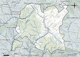 Carte en couleur présentant le réseau hydrographique de la commune