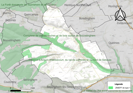 Carte de la ZNIEFF de type 1 sur la commune.