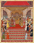 Akbar II in durbar (holding court) in the Diwan-i Khas at the Red Fort, circa 1830