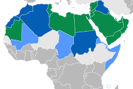 Единственный официальный язык (зелёный) Один из официальных языков при большинстве арабоязычного населения (синий) Один из официальных языков при значительном арабоязычном меньшинстве, по историческим или культурным причинам (голубой)