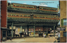 1917 postcard Bowery and DoubleDeck Elevated, New York City.png