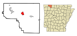 Location within Carroll County and Arkansas