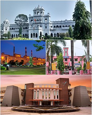 Left to Right, Top to Bottom: Mahesh Vilas Palace, NTPC Plant, District Hospital, NIFT Campus