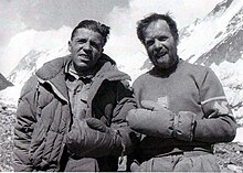 Achille Compagnoni and Lino Lacedelli, the first people to reach the summit of K2. Compagnoni and Lacedelli 1954.jpg