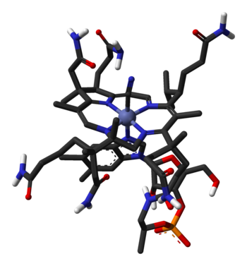 Stick model of cyanocobalamin, based on this 3...