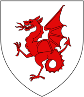 Arms of Drake of Ash: Argent, a wyvern wings displayed and tail nowed gules.[73] The Drake family of Crowndale and Buckland Abbey used the same arms but the tail of the wyvern is not nowed (knotted)[78]