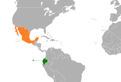 Карта с указанием местоположения Эквадора и Мексики