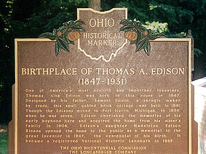 Historical marker of Edison's birthplace