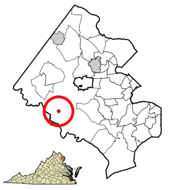 Location of Clifton in Fairfax County and Virginia