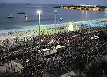 World Youth Day, an evangelistic event, in Copacabana, Rio de Janeiro, Brazil, in 2013. Francisco Papa Jornada Mundial de la Juventud Rio de Janeiro Julio 2013 A.JPG