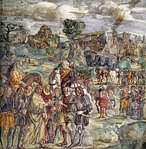 Giovanni Antonio Requesta, connu sous le nom de il Corona, Saint Antoine face au tyran Ezzelino à Vérone, Sala Capitolare, Scuola del Santo, Padoue.