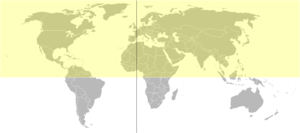 Northern hemisphere is highlighted in yellow a...