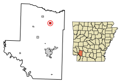 Location of Blevins in Hempstead County, Arkansas.