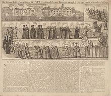 Broadside, "The Solemn Mock Procession of the POPE, Cardinalls, Iesuits, Fryers etc: through y City of London, November y 17th. 1679." Houghton EB65 A100 680s4 - Popish Plot, solemn mock procession, 1679.jpg
