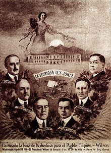 A poster advertising the Jones Law of 1916 in Spanish, The Glorious Jones Law Jones Law poster Philippines 1916.jpeg