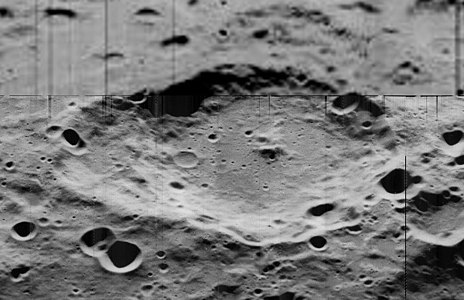 Vista obliqua en mosaic del cràter Joule, mirant cap a l'oest (imatge de la missió Lunar Orbiter 5)