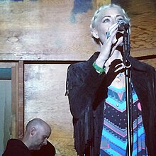 Julie Mintz (right) performs with Moby (left) at the Integratron in Joshua Tree, California.jpg