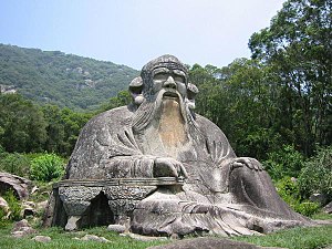 A stone sculpture of Laozi, located north of Q...