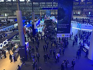 Stands during MWC Barcelona 2019, a trade show for the mobile communications industry in Barcelona, Spain MWC 2019 (46487932494).jpg