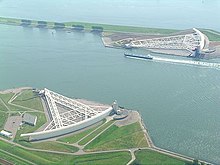 The Maeslantkering closes the main entrance to the Port of Rotterdam, the largest port in Europe. Maeslantkering.jpg