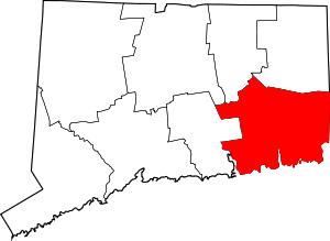 Map of Connecticut highlighting New London County