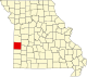 Карта штата с изображением округа Вернон в юго-западной части штата.