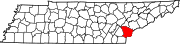 Hartă a statului Tennessee indicând comitatul Monroe