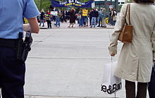 From 2005 to 2006, officers monitored protest rallies against the War in Iraq, in downtown Minneapolis. Minneapolis-street-20060911.jpg