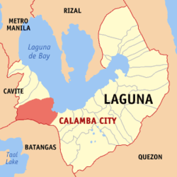 Map of Laguna showing the location of Calamba City