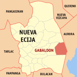 Map of Nueva Ecija showing the location of Gabaldon