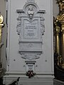 Funerary monument on a pillar in Holy Cross Church, Warsaw, enclosing Chopin's heart (just above bouquet at bottom)