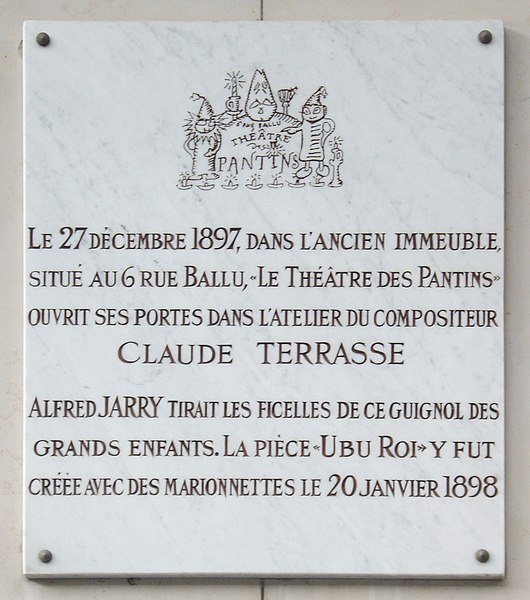Fichier:Plaque Claude Terrasse & Alfred Jarry, 6 rue Ballu, Paris ç.jpg
