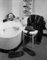 Circus clown Emmett Kelly in a bubble bath