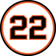 Will Clark's number 22 was retired by the San Francisco Giants in 2022. SFGiants 22.png