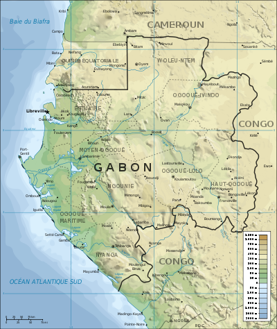 ’n Franstalige topografiese kaart van Gaboen.