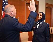 A U.S. Air Force chaplain candidate is commissioned at the Catholic Theological Union, Chicago, Illiniois, December 2019. U.S. Air Force Chaplain Candidate Comissioned December 2019.jpg