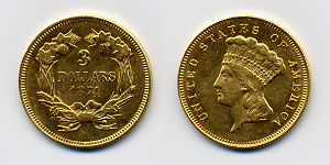 1874 USA 3 dollars coin.
