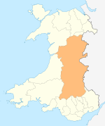 Powys shown within Wales Wales Powys locator map.svg