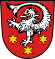 Gemeinde Untermeitingen In Rot über drei, zwei zu eins gestellten sechsstrahligen goldenen Sternen ein silberner Seelöwe.
