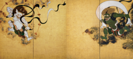 Таварая Сотацу, «Фудзин-Райдзин-дзу» (яп. 風神雷神図, «Изображение бога ветра и бога грома», бог Райдзин изображён слева)