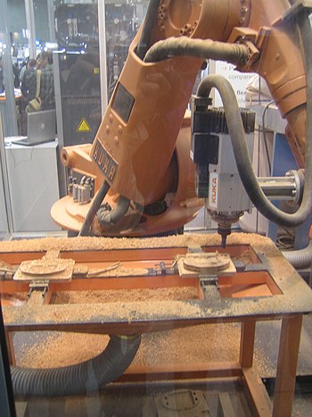 English: Industrial robot for wood processing ...