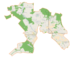 Mapa konturowa gminy wiejskiej Zduńska Wola, po prawej znajduje się punkt z opisem „Gajewniki”