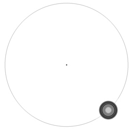 Орбита 1SWASP J1407 и J1407b в масштабе показывающем протяжённость колец