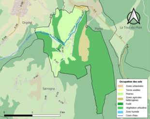 Carte en couleurs présentant l'occupation des sols.