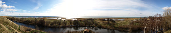 Panorama-Ansicht von Kalvebod Fælled mit Blickrichtung zum Meer (Køge Bugt)