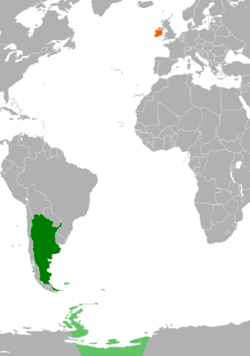 Карта с указанием местоположения Аргентины и Ирландии