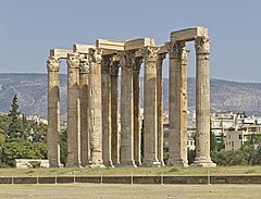 The ruins of the Temple of Olympian Zeus, conceived by the sons of Peisistratus Attica 06-13 Athens 25 Olympian Zeus Temple.jpg