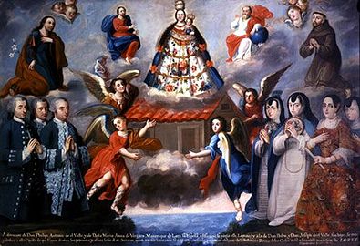 Josep Antonio de Ayala, La familia del Valle a los pies de la Virgen de Loreto (es), 1769.