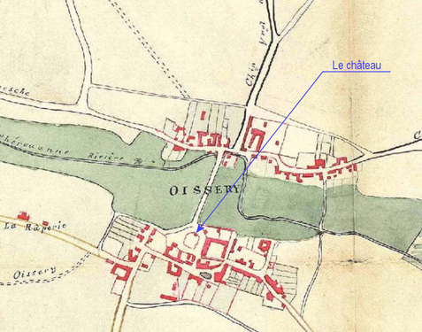 Localisation du château sur un plan d'Oissery (1880-1888[Note 10] ?)